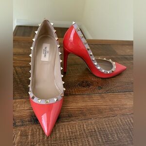 Valentino Garavani Rockstud Red-orange Heels